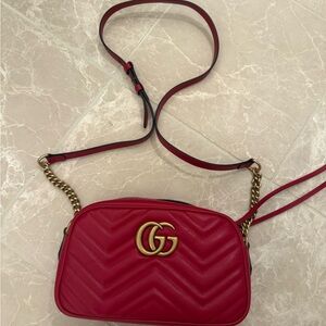Gucci Red Chevron Crossbody Bag with Gold Hardware